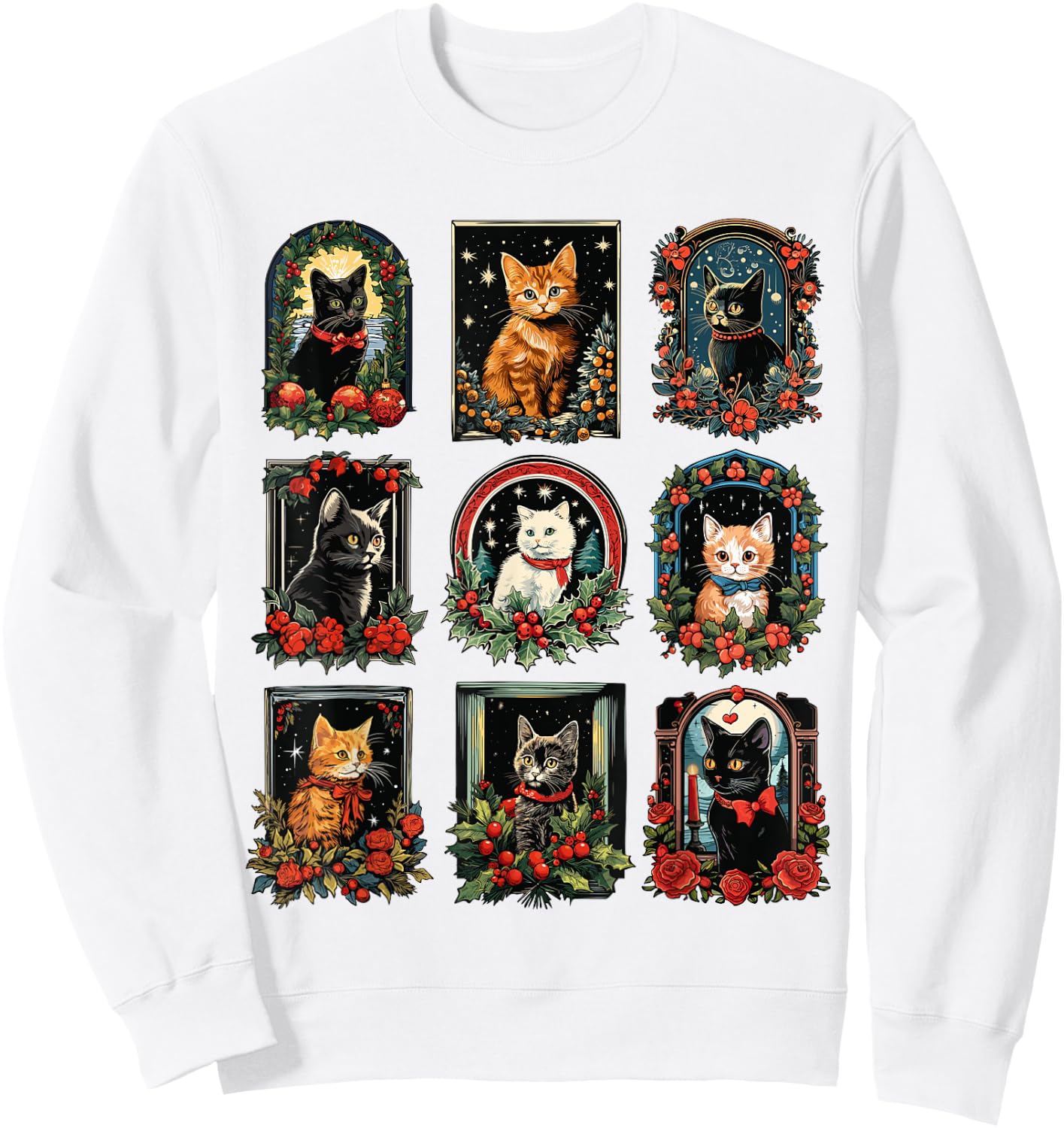 Vintage Kitten Christmas Cats Cat Mom Cat Dad Women Men Sweatshirt - Sweatshirt | White