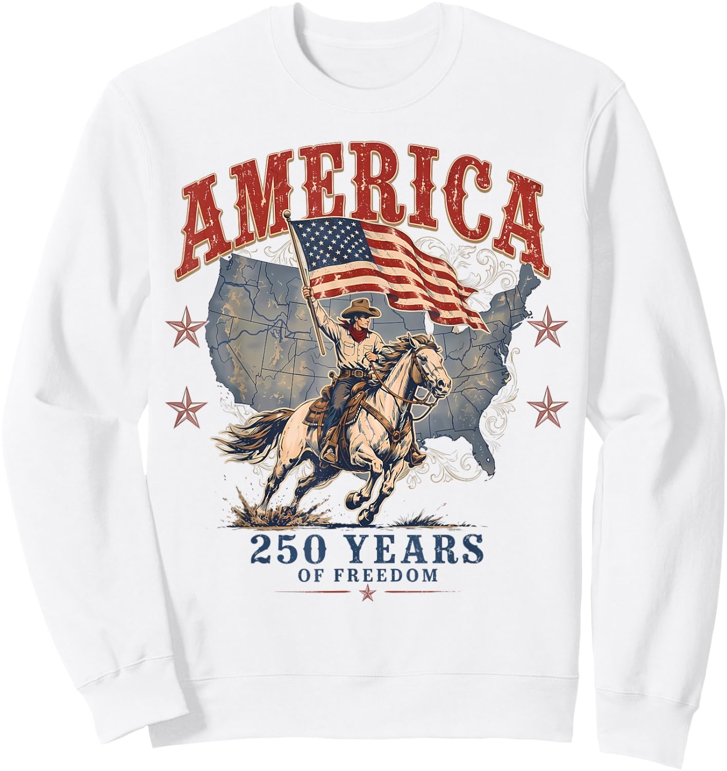 250 America Years of Freedom Est. 1776 Western Cowboy Men Sweatshirt - Sweatshirt | White
