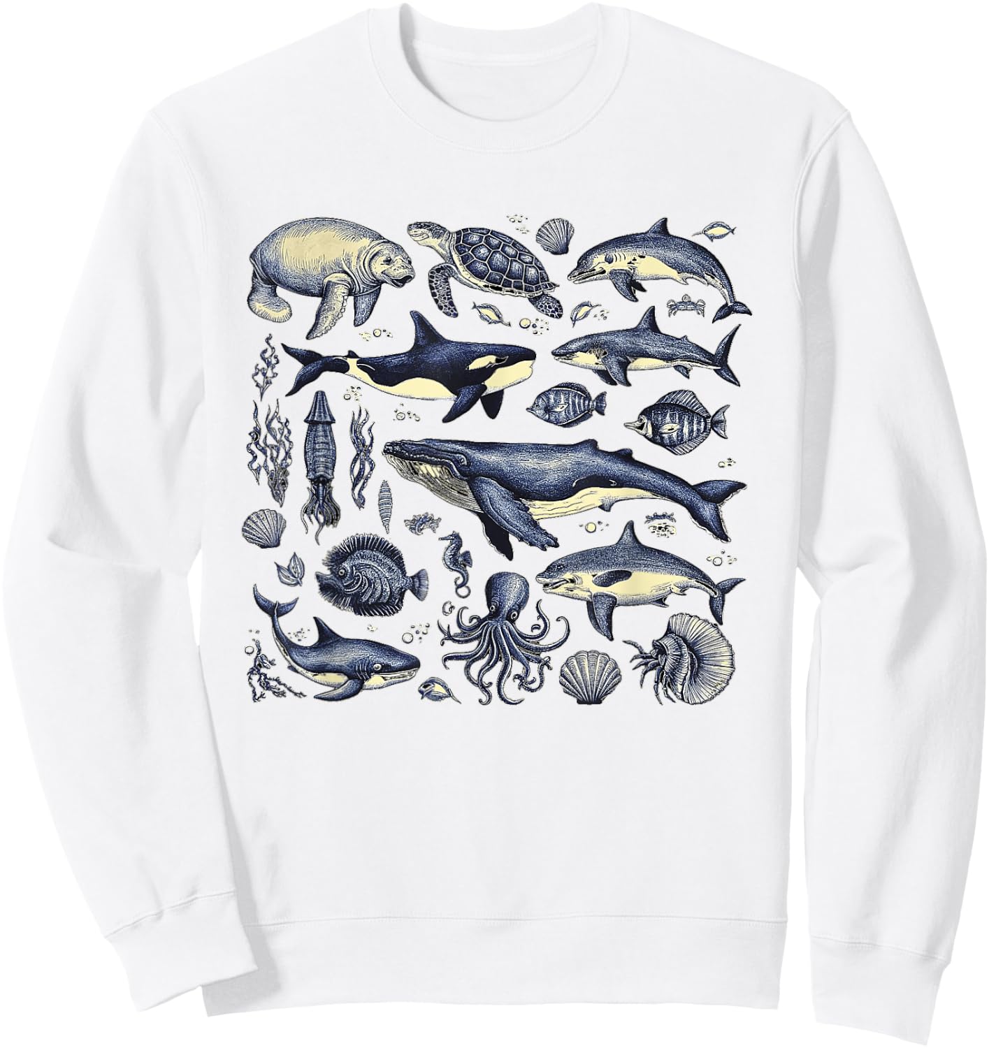 Vintage 90s Tattoo Sea Animal Ocean Nature Ocean Wildlife Sweatshirt - Sweatshirt | White