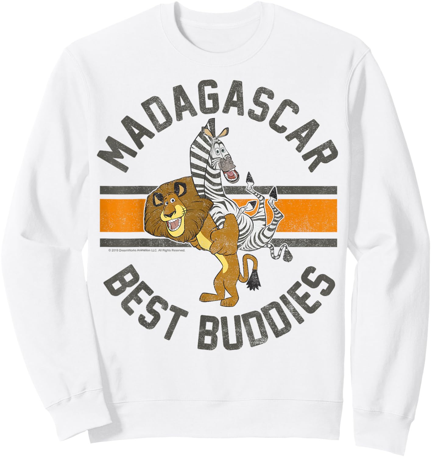 Madagascar Alex and Marty Best Buddies Striped Text Poster Sweatshirt - Sweatshirt | White