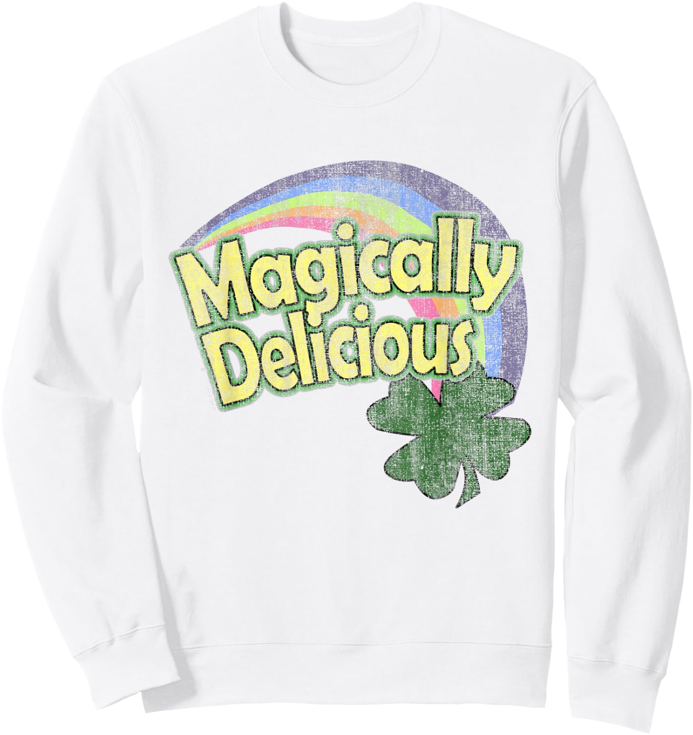 CuteComfy Magically Delicious 80s Vintage St. Patrick's Day Lucky Charm Green Retro Rainbow Short Sleeve - Small - -Adults Sweatshirt - Sweatshirt | White