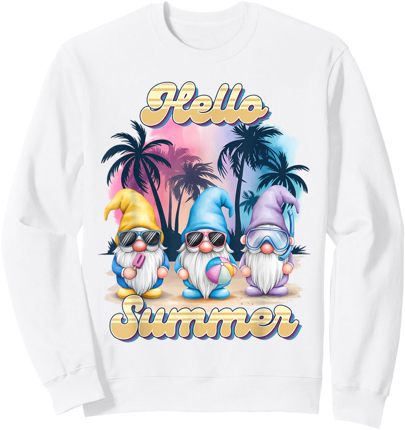 Gnomes Sweet Summer Vibes Vacation Holiday Beach Sweatshirt - Sweatshirt | White