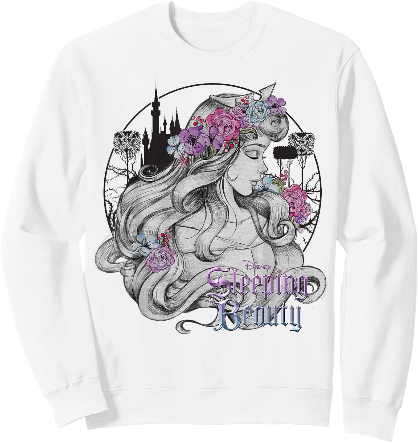 Disney Sleeping Beauty Floral Sketched Portrait Sweatshirt - Sweatshirt | White