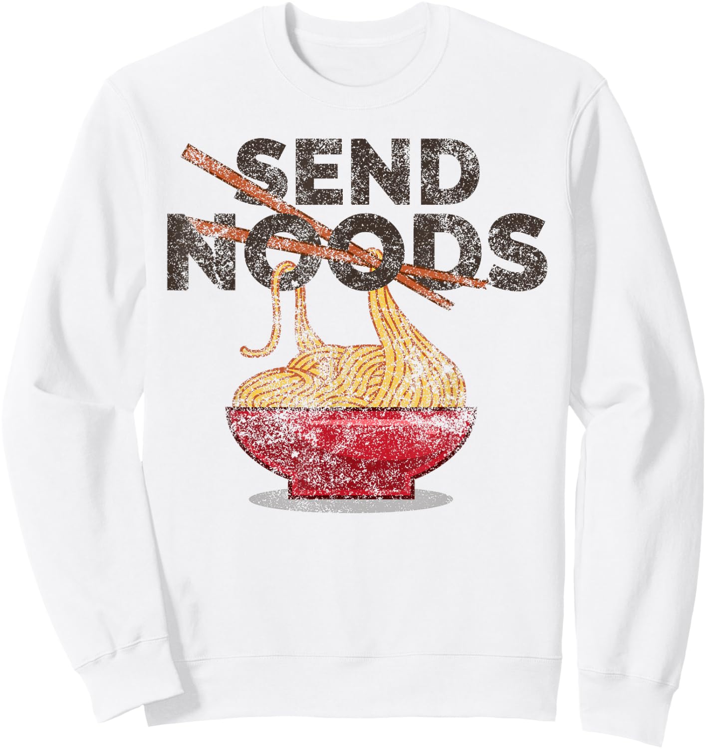 Send Noods Distressed Funny Ramen Noodle Sweatshirt - Sweatshirt | White