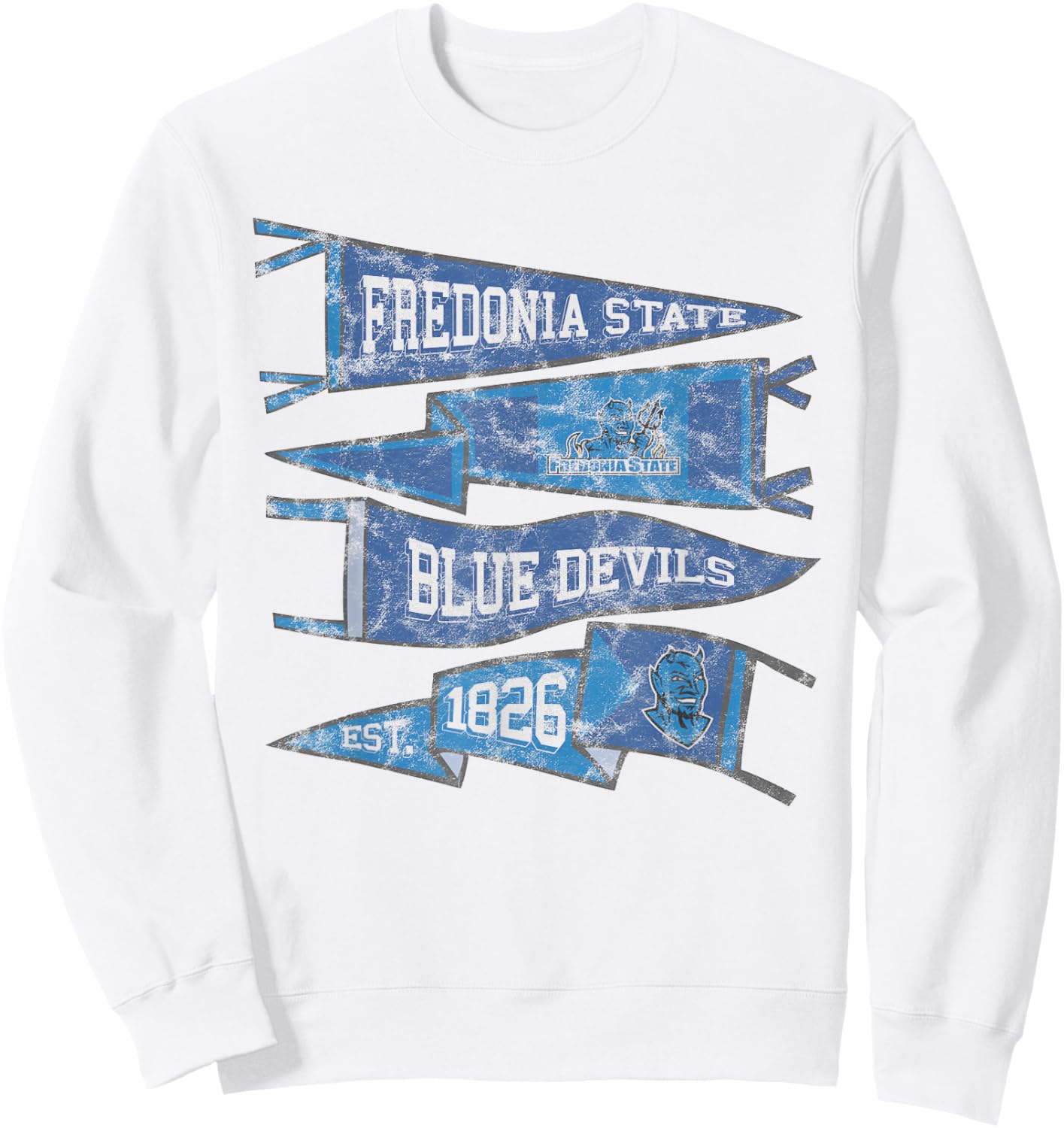 Fredonia State University Blue Devils Distressed Pennants Sweatshirt - Sweatshirt | White