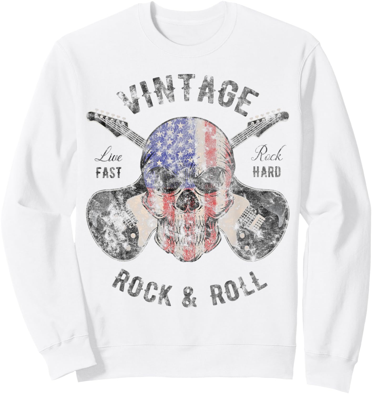 Guitar Player Shirt Vintage Guitarist Gifts Skull Flag Sweatshirt - Sweatshirt | White