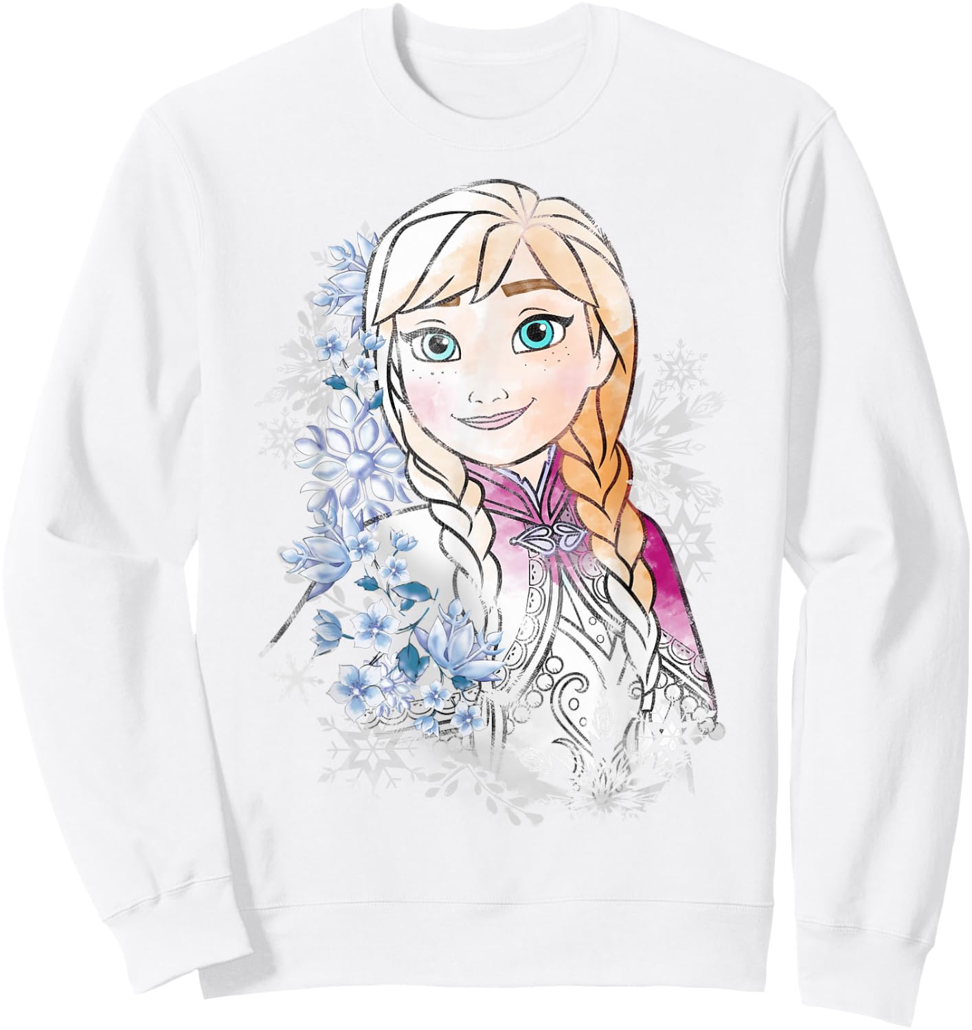 Disney Frozen Anna Illustrated Snowflake Flowers Sweatshirt - Sweatshirt | White