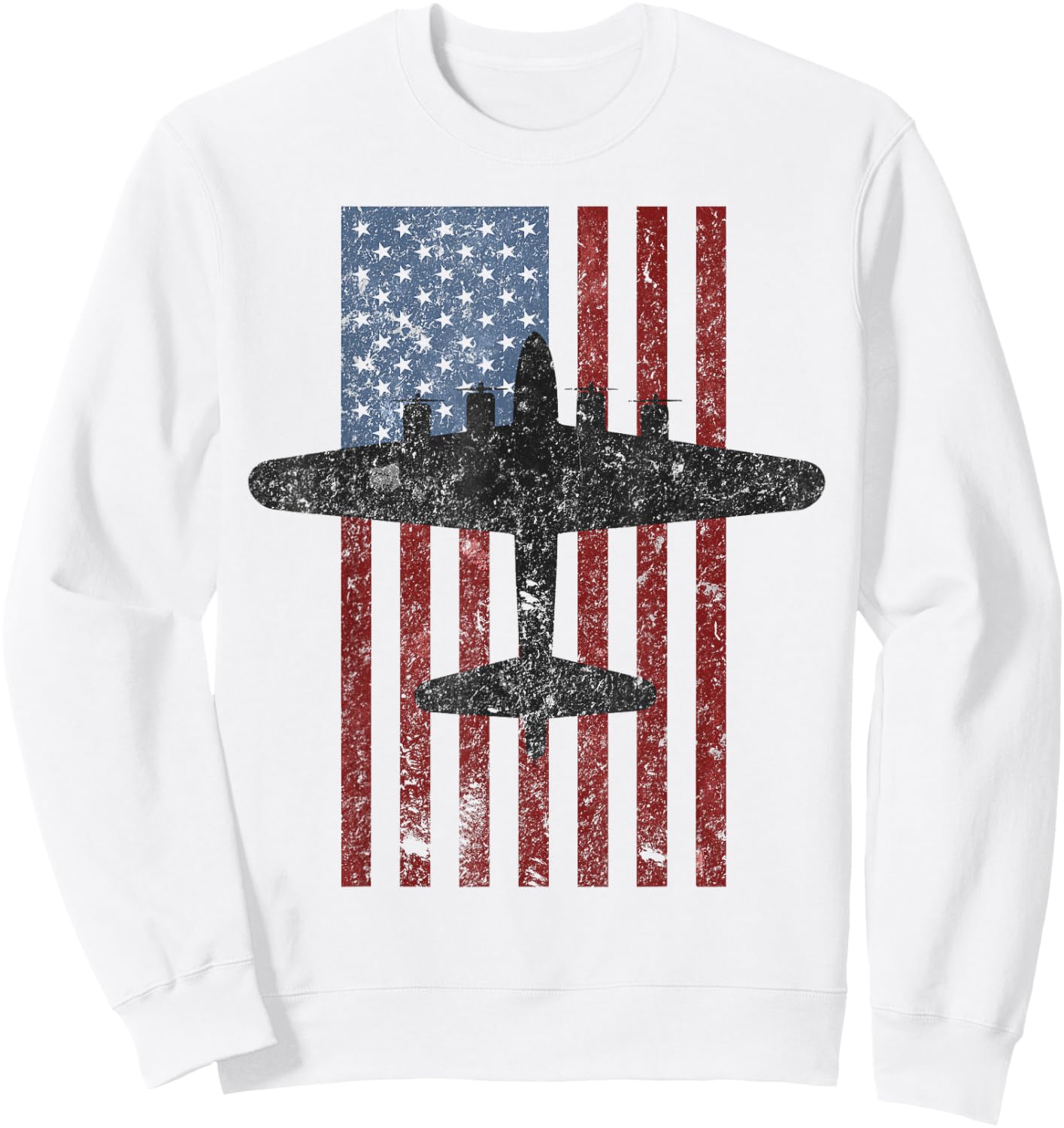 B-17 Flying Fortress WWII Bomber Vintage American Flag Sweatshirt - Sweatshirt | White