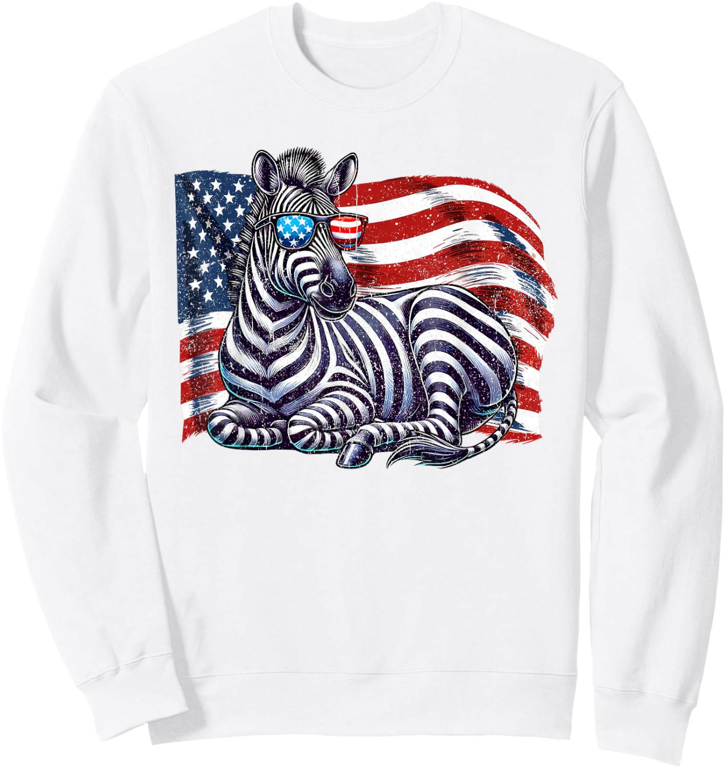 Vintage Zebra USA Flag Animals Lovers Patriotic Sunglasses Sweatshirt - Sweatshirt | White