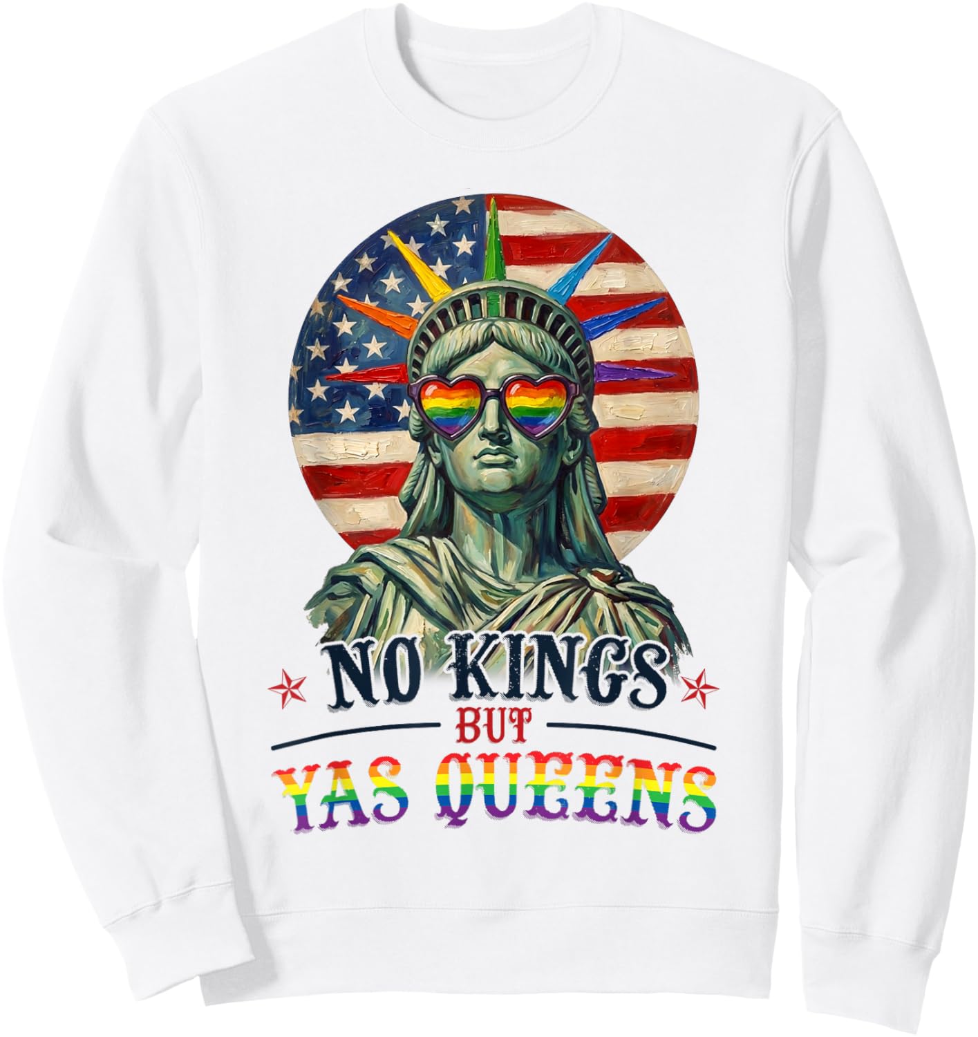 No Kings But Yas Queens Retro LGBTQ Pride Month Ally Pride Sweatshirt - Sweatshirt | White