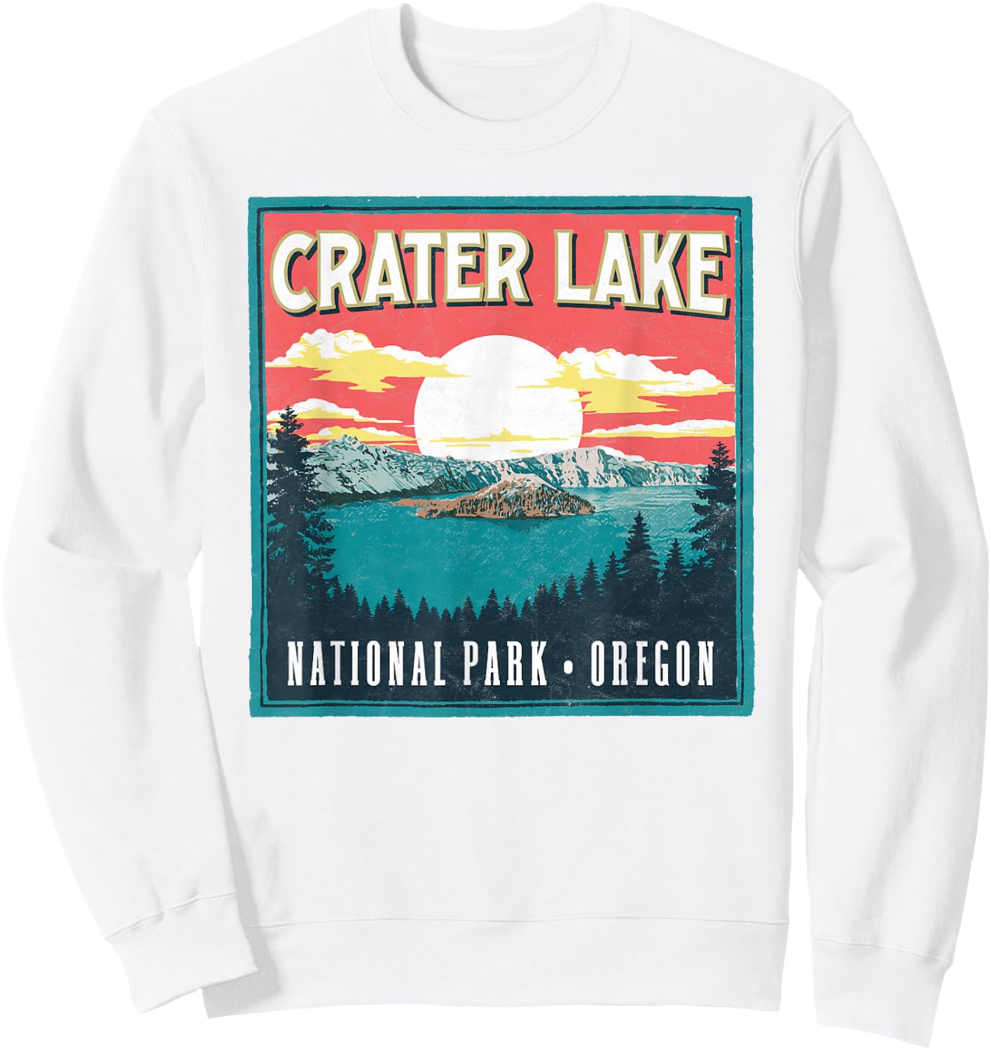 Crater Lake National Park Oregon Vintage Vibe Graphic Sweatshirt - Sweatshirt | White