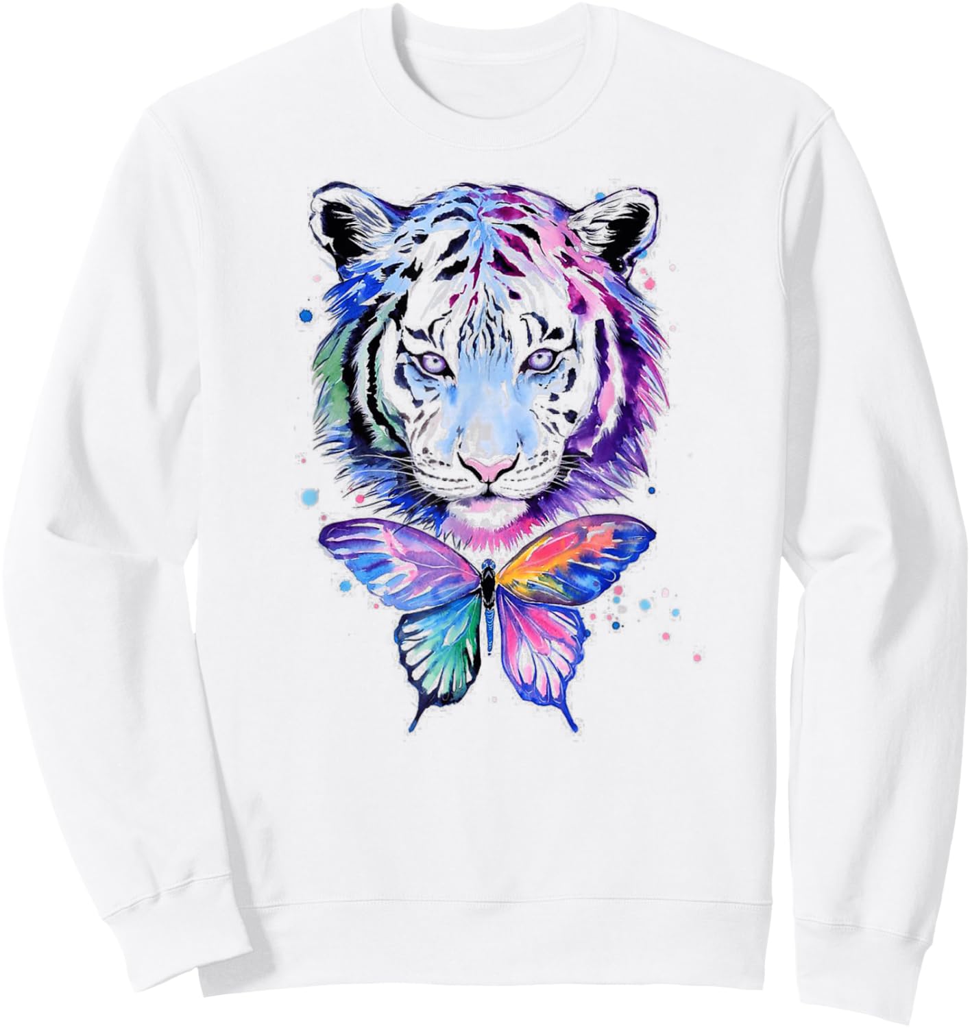 Beautiful White Tiger Colorful Butterfly Boho Art Sweatshirt - Sweatshirt | White