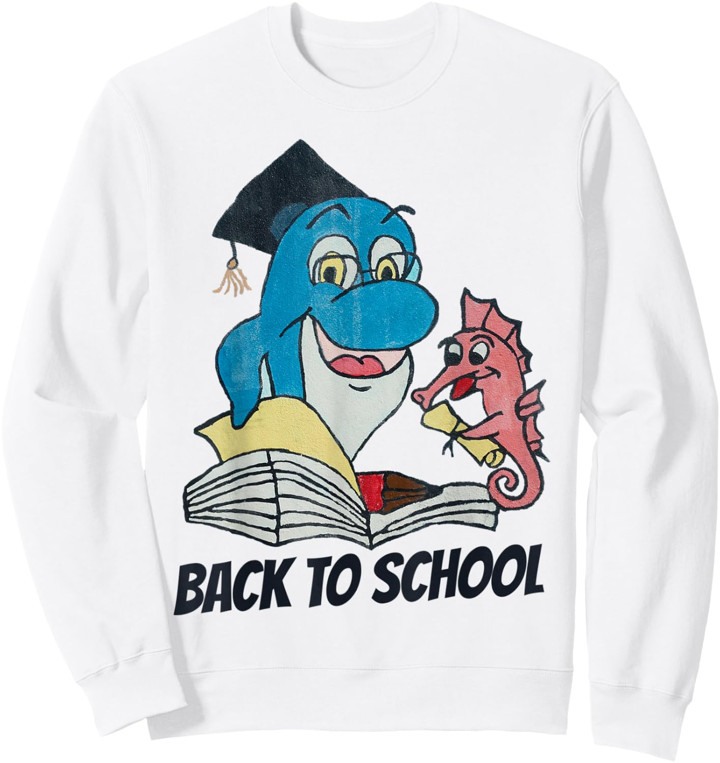 Back To School Funny Dolphin Teacher Seahorse Student Gift Men Women Kids Sweatshirt - Sweatshirt | White