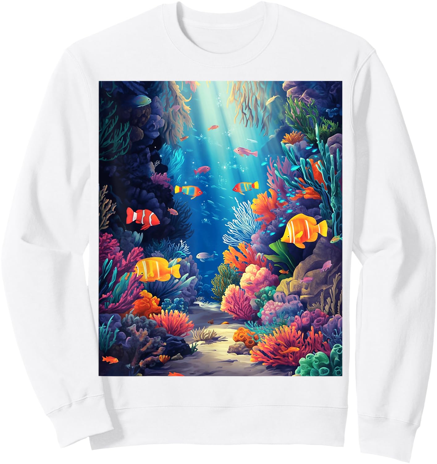 Vibrant Tropical Fish Coral Reef Ocean Sweatshirt - Sweatshirt | White