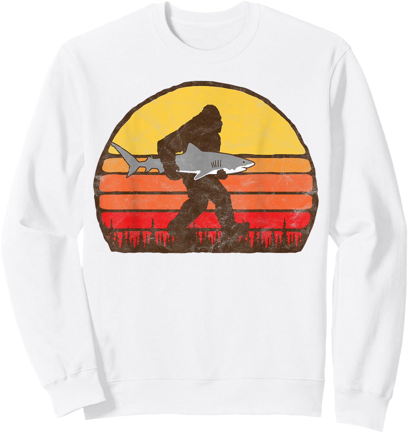 Bigfoot Silhouette & Great White Shark Funny Sasquatch Shirt Sweatshirt - Sweatshirt | White
