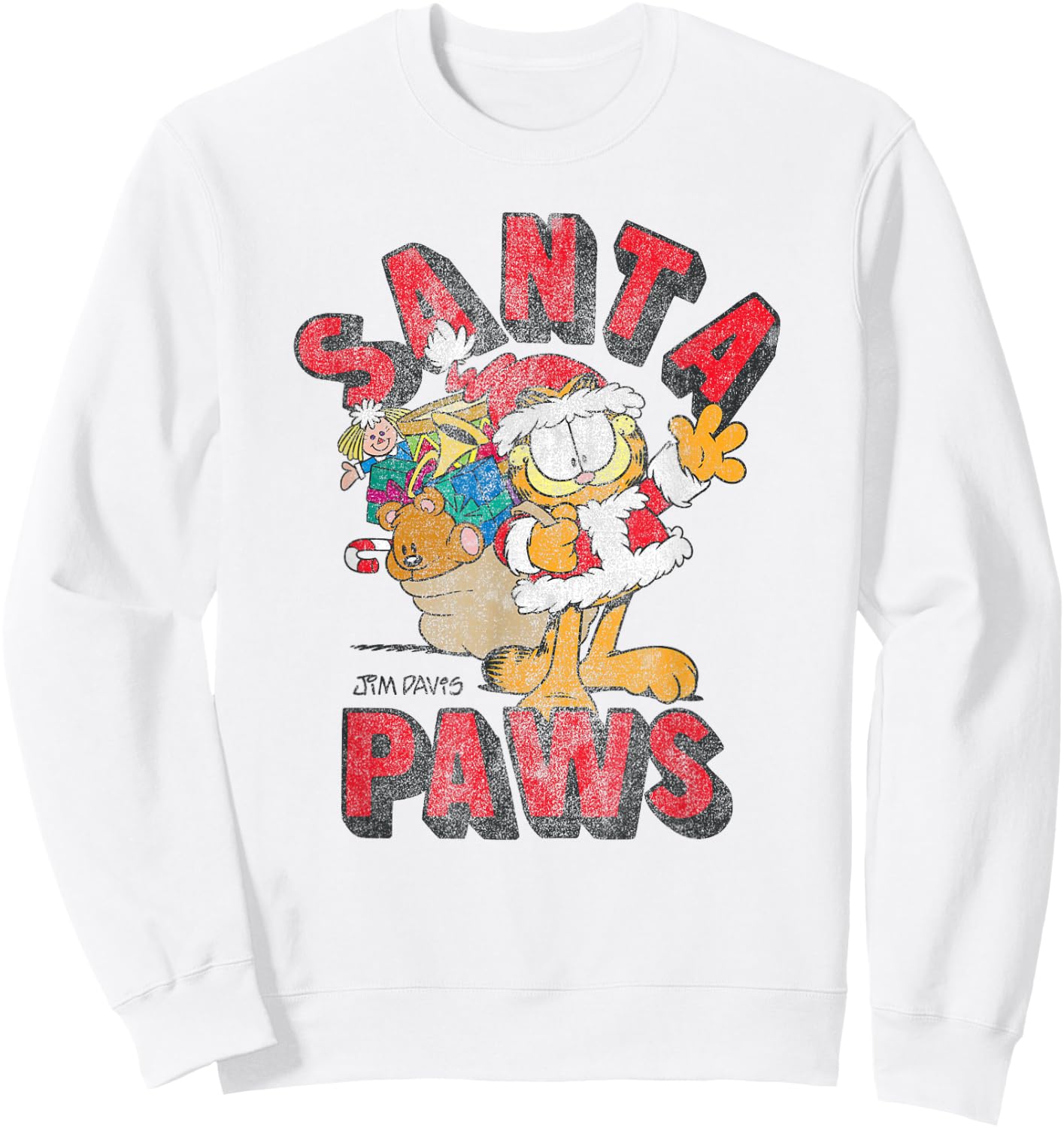 Garfield Santa Paws Distressed Christmas Cartoon Cat Women Kids Sweatshirt - Sweatshirt | White