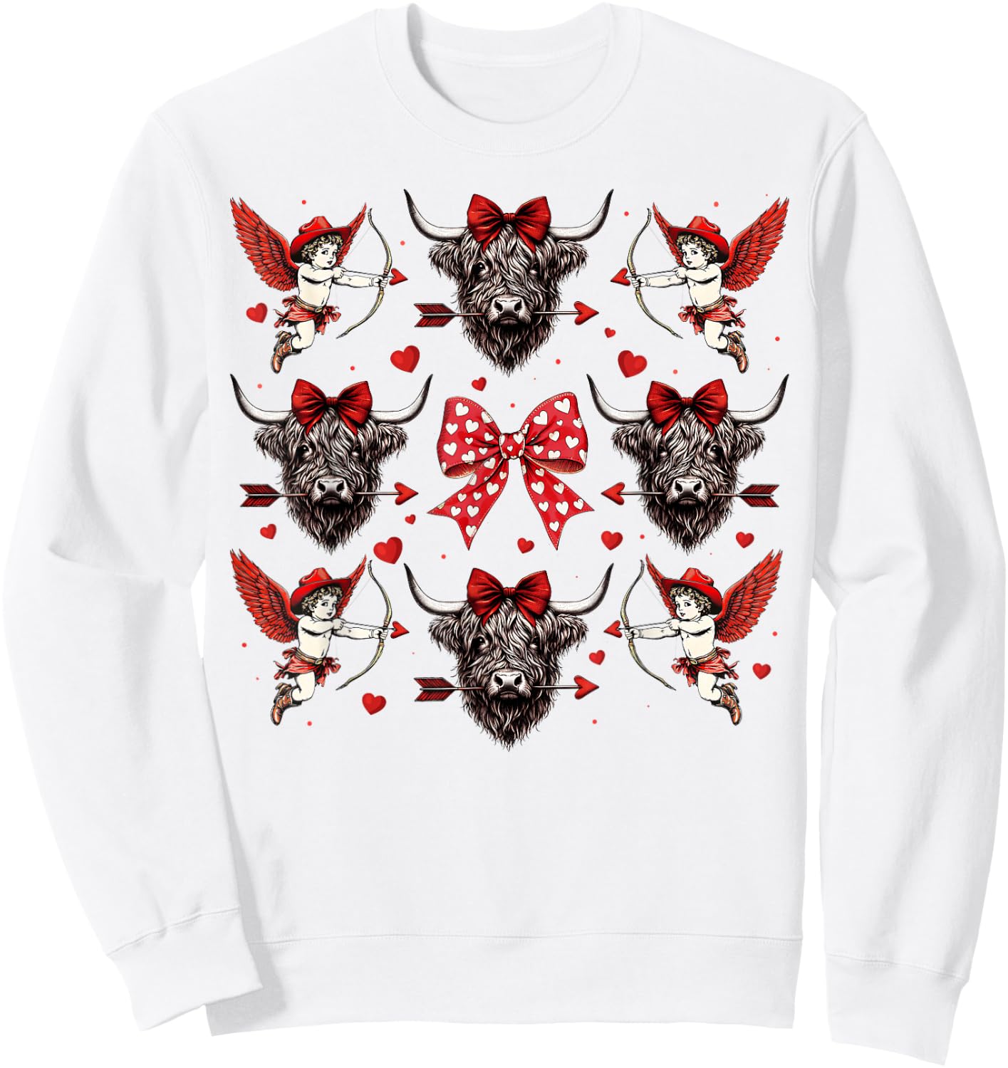 Howdy Valentine Western Cowgirl Cupid Higland Cow Heifer Sweatshirt - Sweatshirt | White
