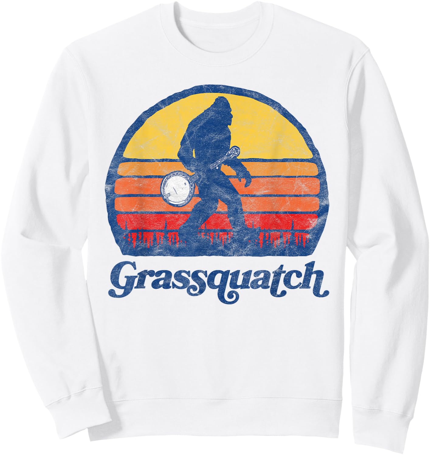 Grassquatch! Funny Bigfoot & Banjo Bluegrass Sasquatch Shirt Sweatshirt - Sweatshirt | White