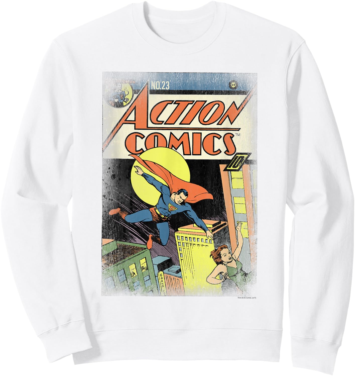 DC Comics Superman Vintage Heroes , -Adult, Grey, Small, Short Sleeve, Classic Fit, Cotton, Polyester Sweatshirt - Sweatshirt | White