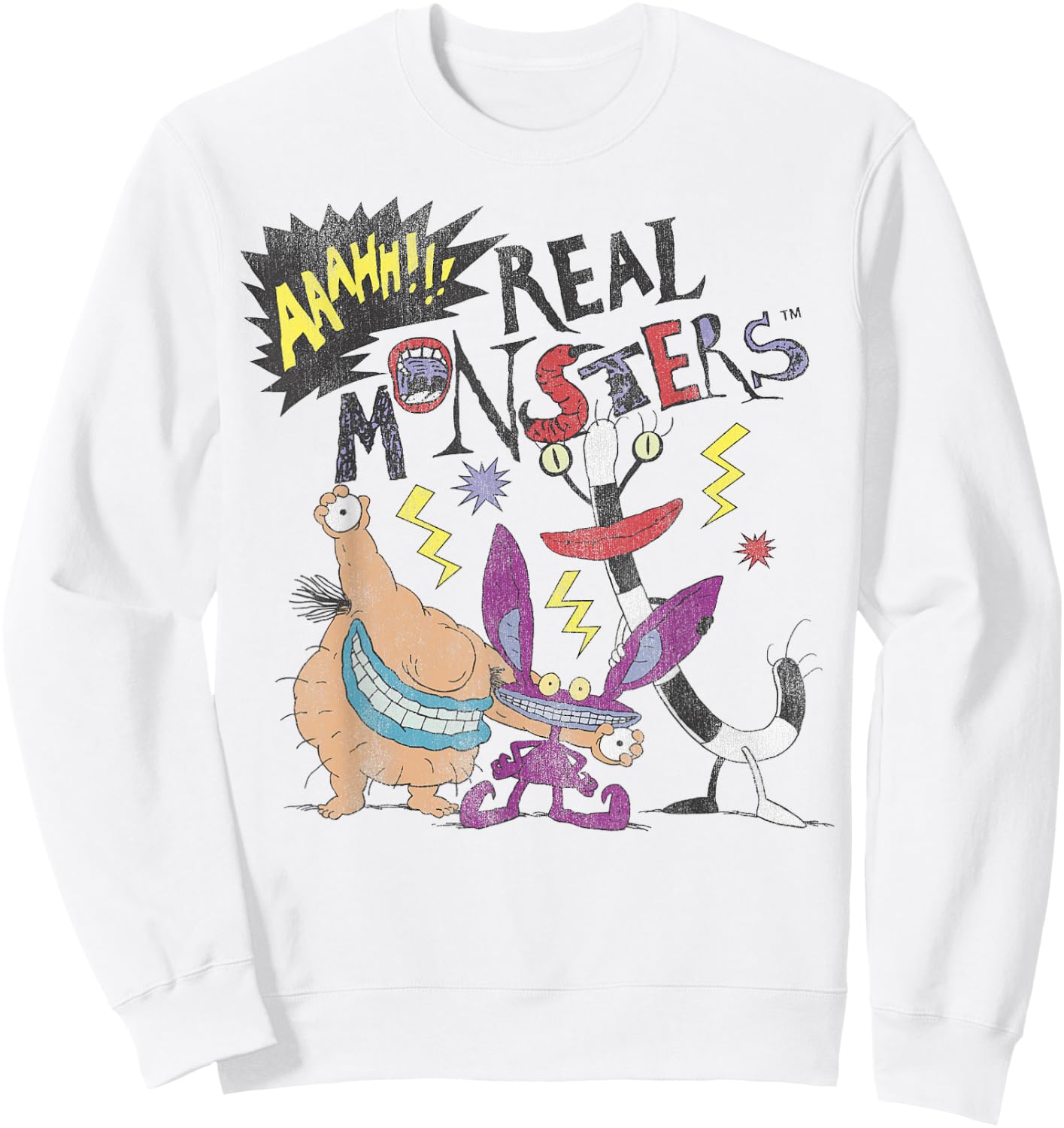 Aaahh!!! Real Monsters Friends Spooky Scary Retro Group Shot Sweatshirt - Sweatshirt | White