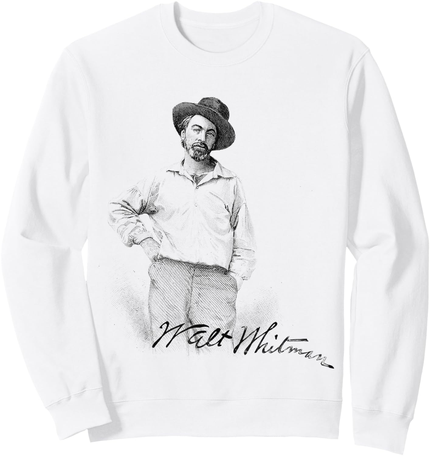 Walt Whitman Portrait with Signature Graphic Sweatshirt - Sweatshirt | White