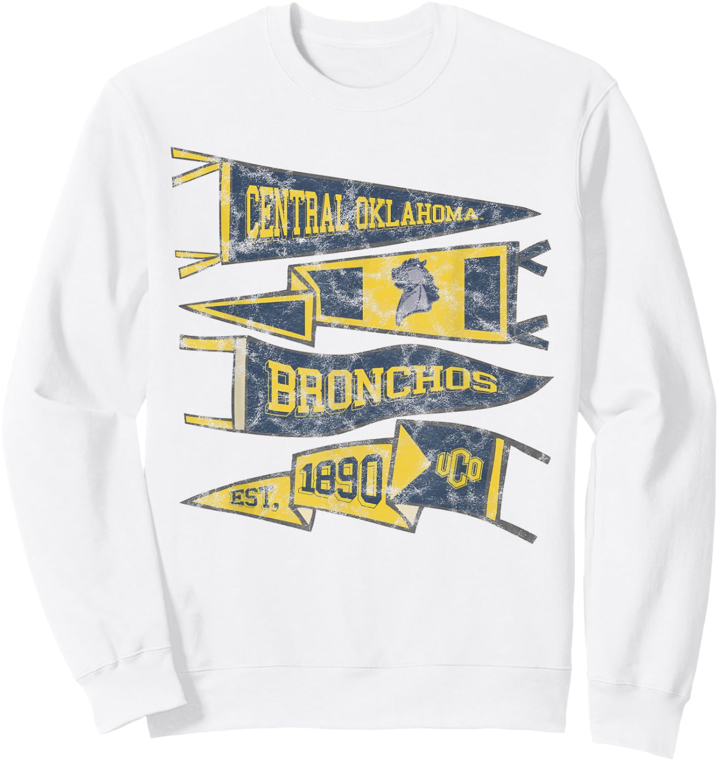 University of Central Oklahoma Bronchos Distressed Pennants Sweatshirt - Sweatshirt | White