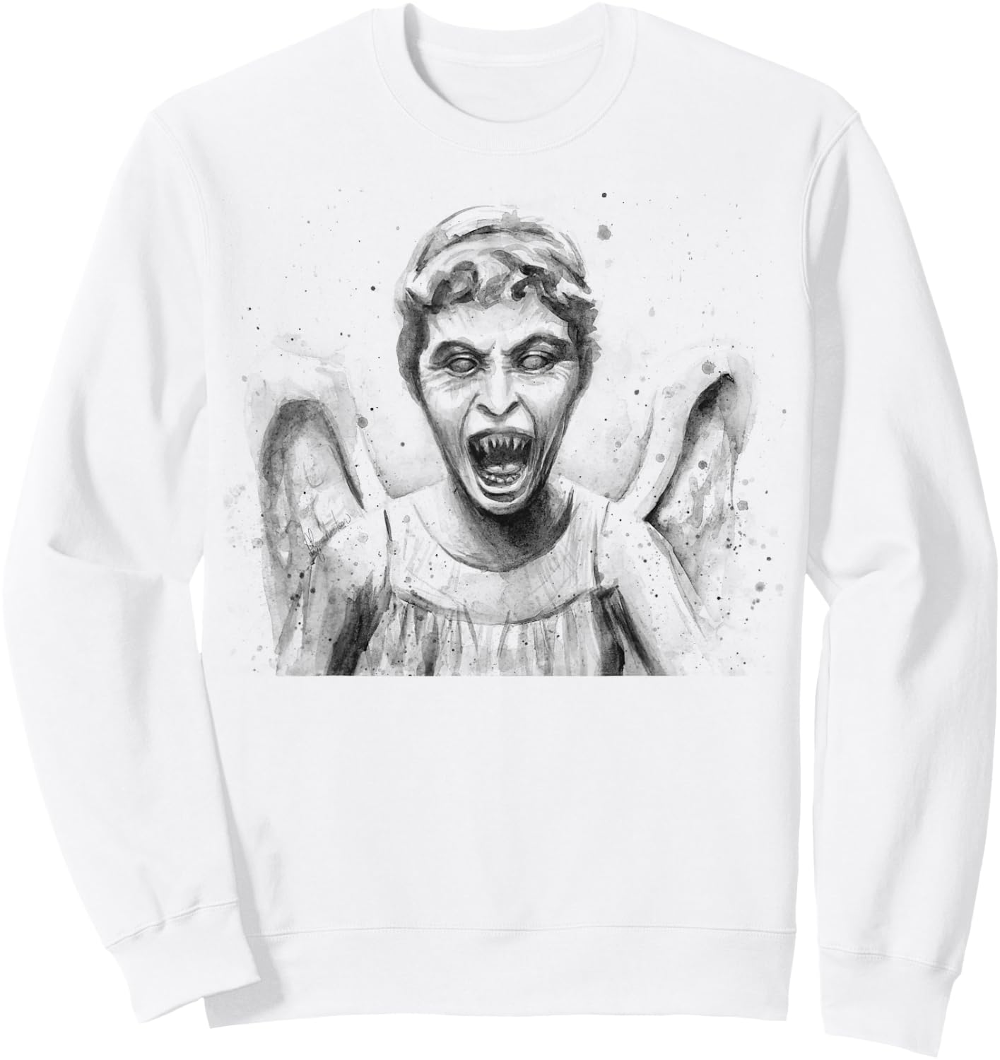 Weeping Angel Watercolor Sci-Fi Scary Don't Blink Sweatshirt - Sweatshirt | White