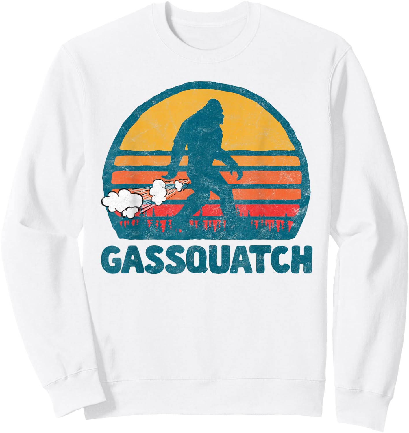 Gas squatch! Funny Farting Bigfoot Retro Fart Sweatshirt - Sweatshirt | White