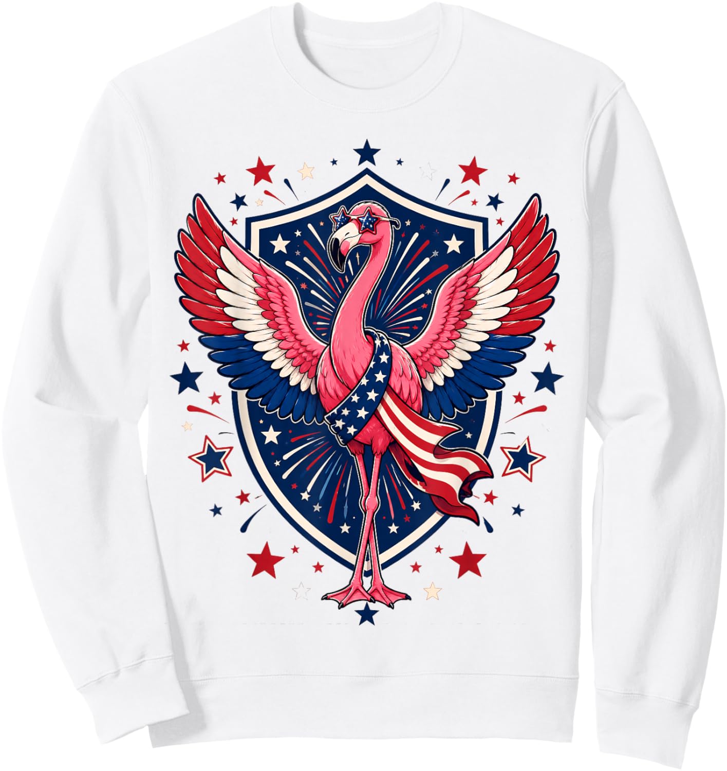 Patriotic Flamingo 4th of July USA American Flag Animal Sweatshirt - Sweatshirt | White
