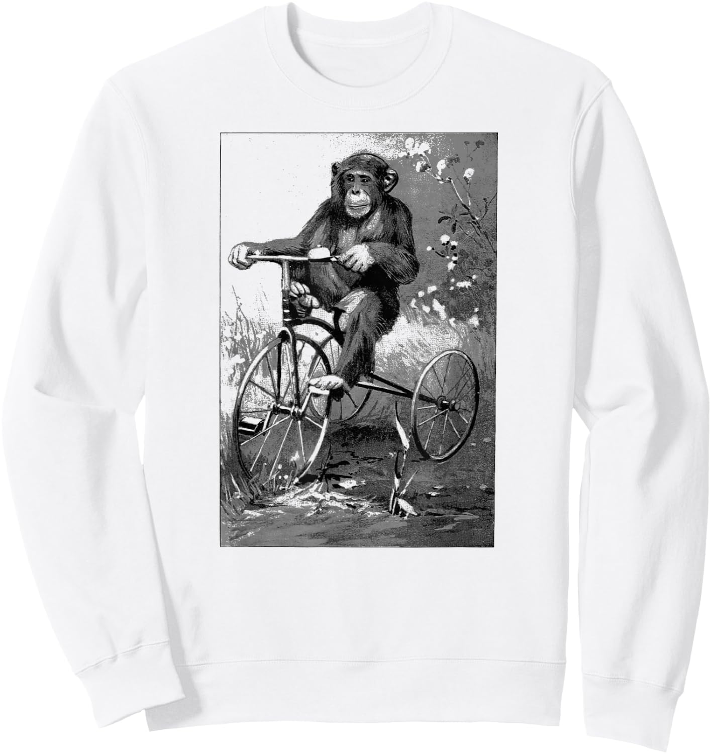 Monkey Riding Tricycle Art-Vintage Chimp Funny Monkey Sweatshirt - Sweatshirt | White