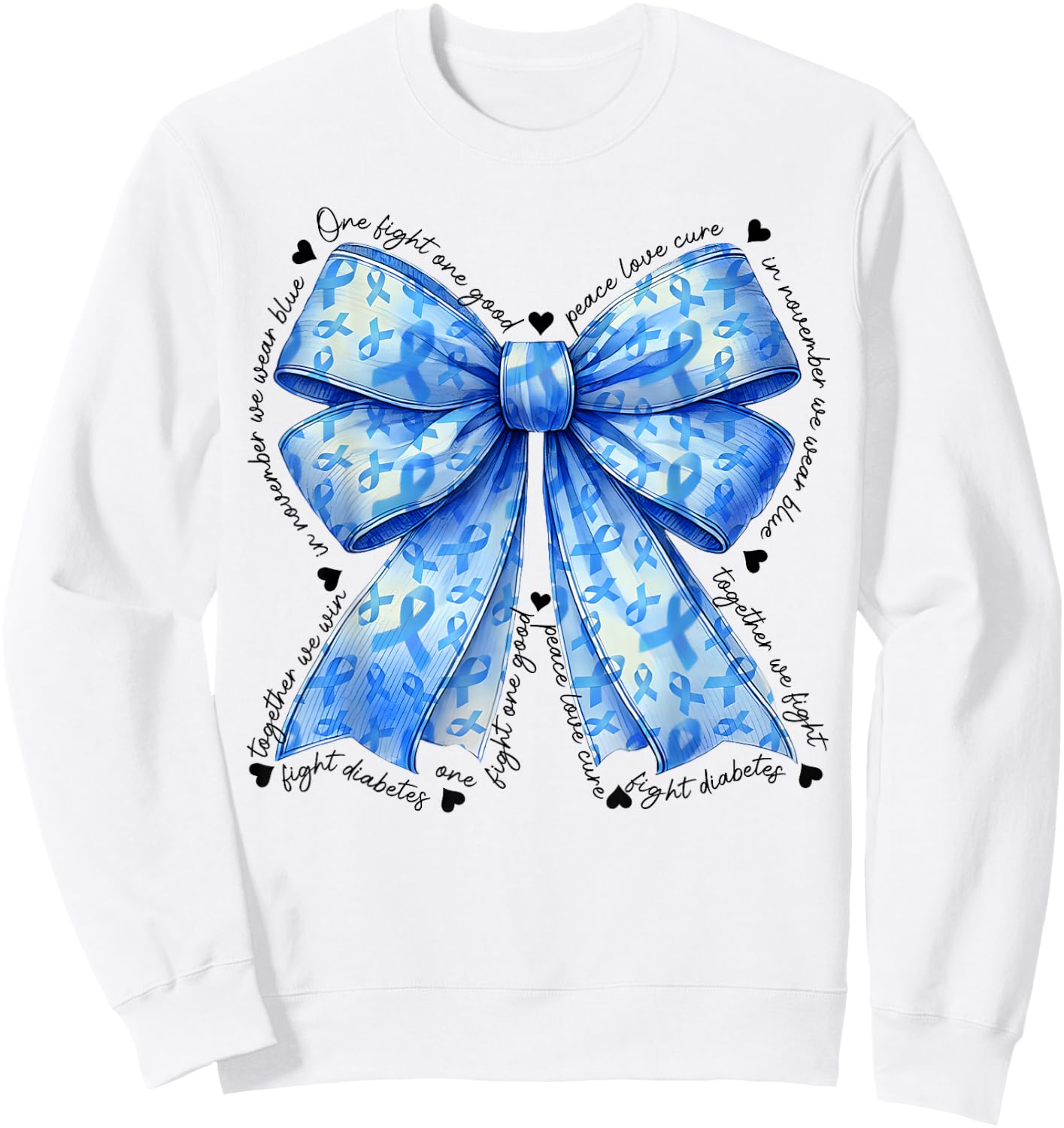 Coquette Bow In November We Wear Blue For Diabetes Awareness Sweatshirt - Sweatshirt | White