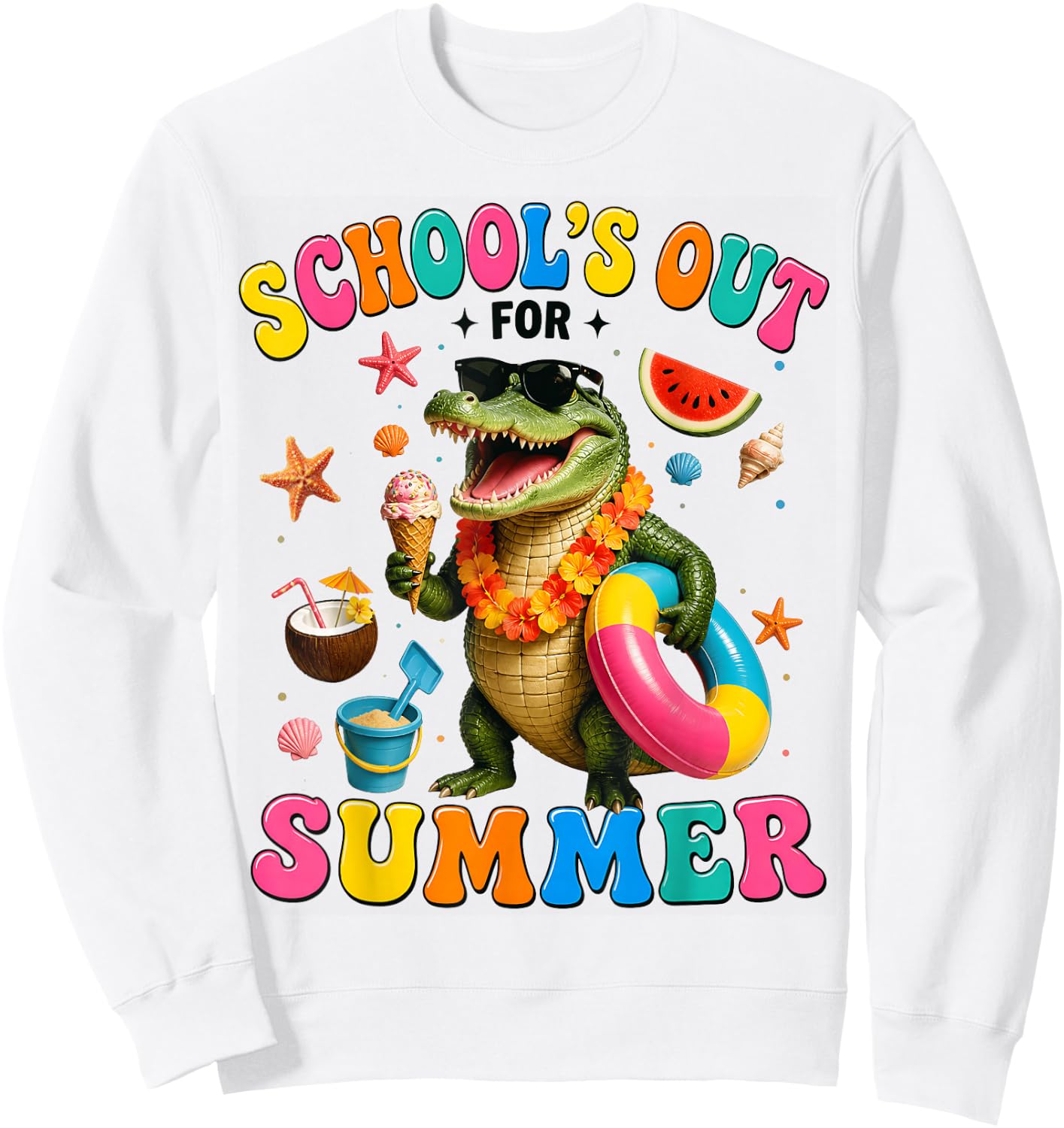 School’s Out for Summer Alligator Last Day of School Kids Sweatshirt - Sweatshirt | White