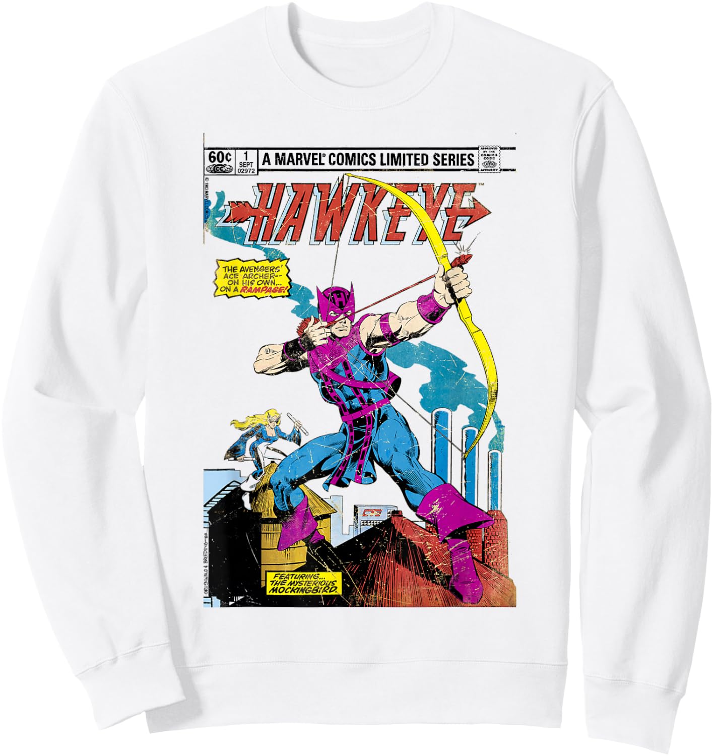 Marvel Hawkeye Classic Retro Comic Book Art Graphic Sweatshirt - Sweatshirt | White