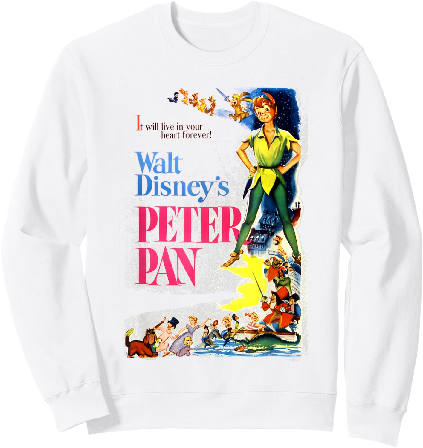 Disney Peter Pan Vintage Cartoon Poster Graphic Sweatshirt - Sweatshirt | White