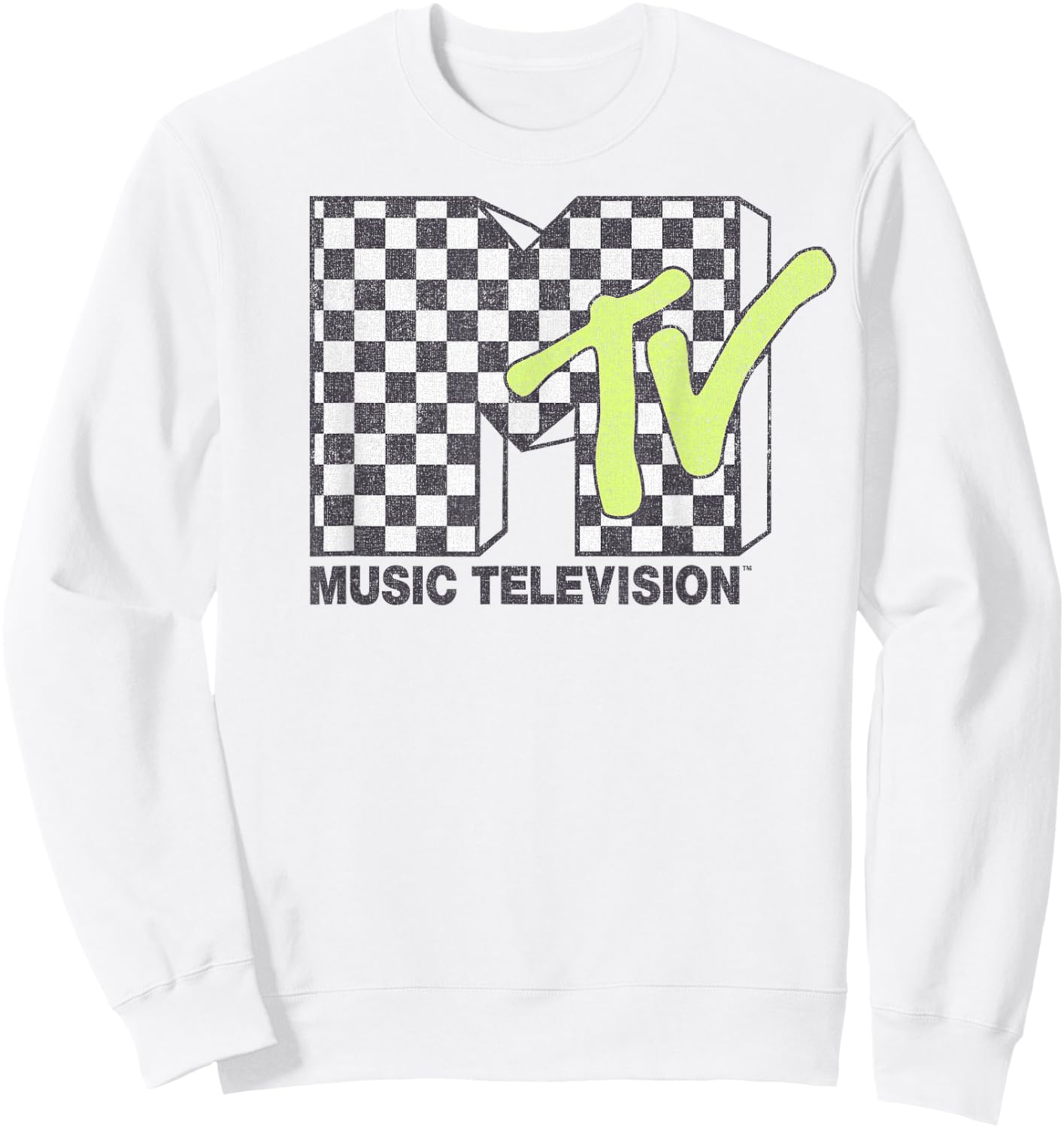 MTV Music Television Checkerboard Logo Fill Small Sweatshirt - Sweatshirt | White