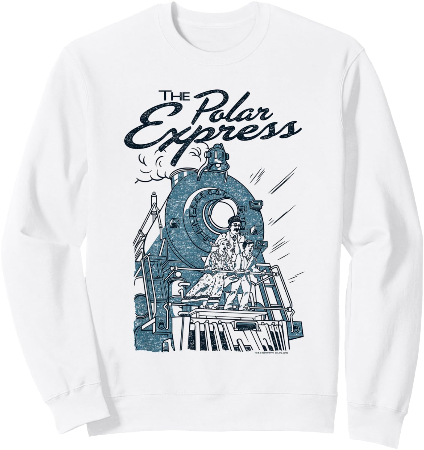 Warner Bros. Polar Express Rail Riders -Adults, Kids Silver Cartoon , Small, , Short Sleeve Sweatshirt - Sweatshirt | White