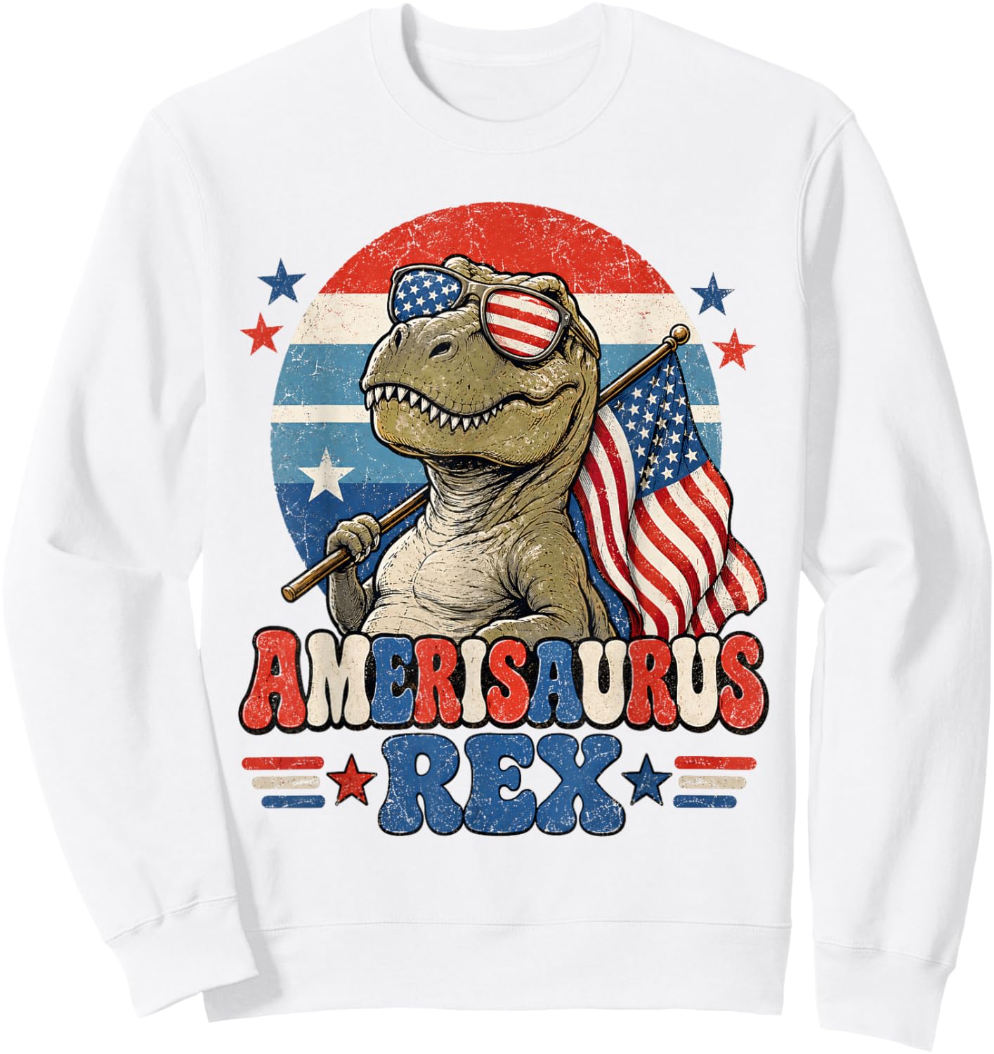 Dinosaur 4th of July T Rex Funny Amerisaurus Rex Boys Men Sweatshirt - Sweatshirt | White