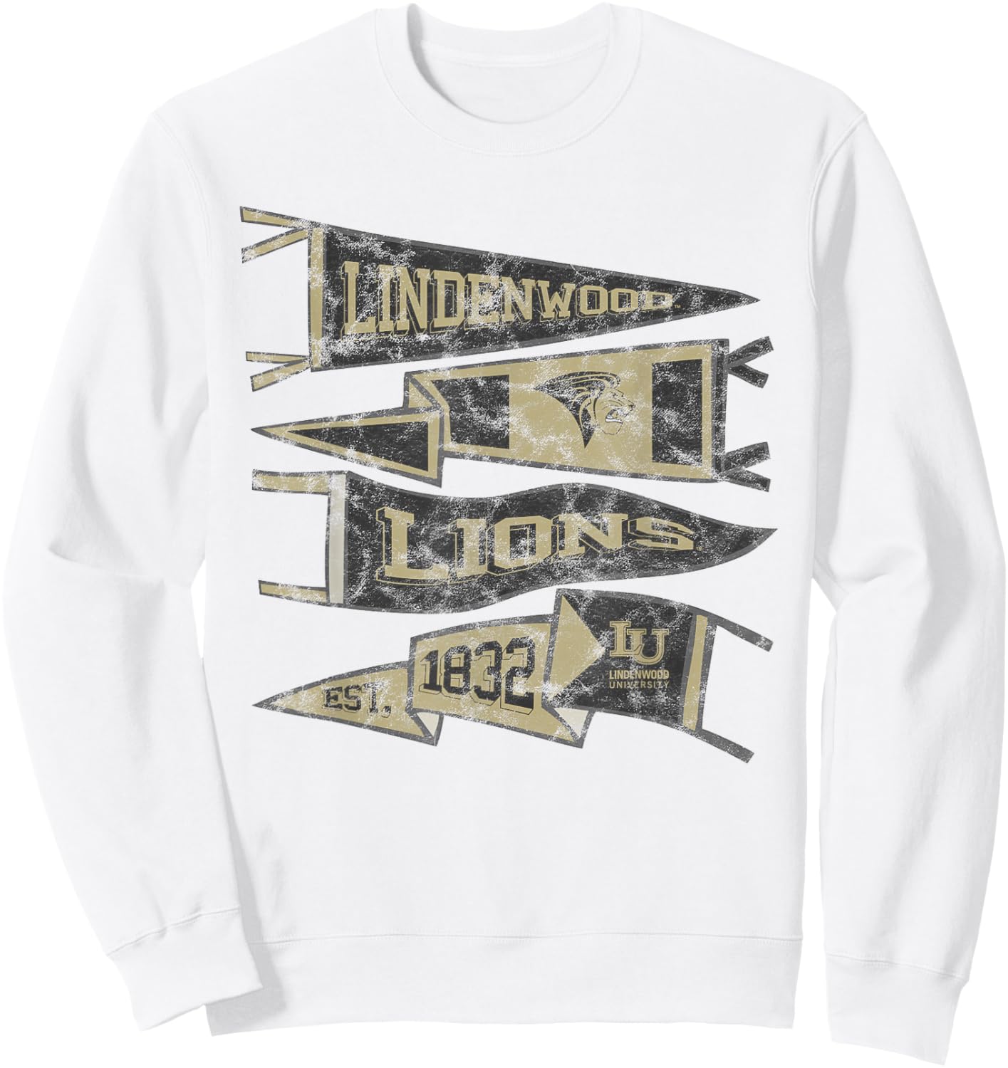 Lindenwood University Lions Distressed Pennants Sweatshirt - Sweatshirt | White