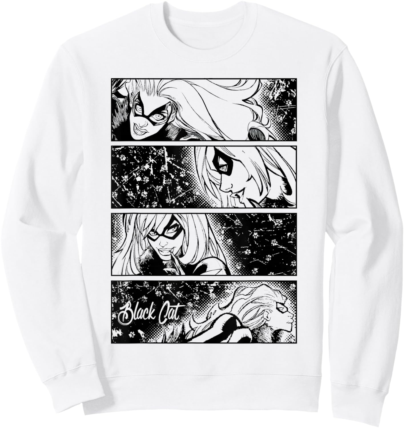 Marvel Black Cat Tonal Comic Four Panel Art Graphic Sweatshirt - Sweatshirt | White