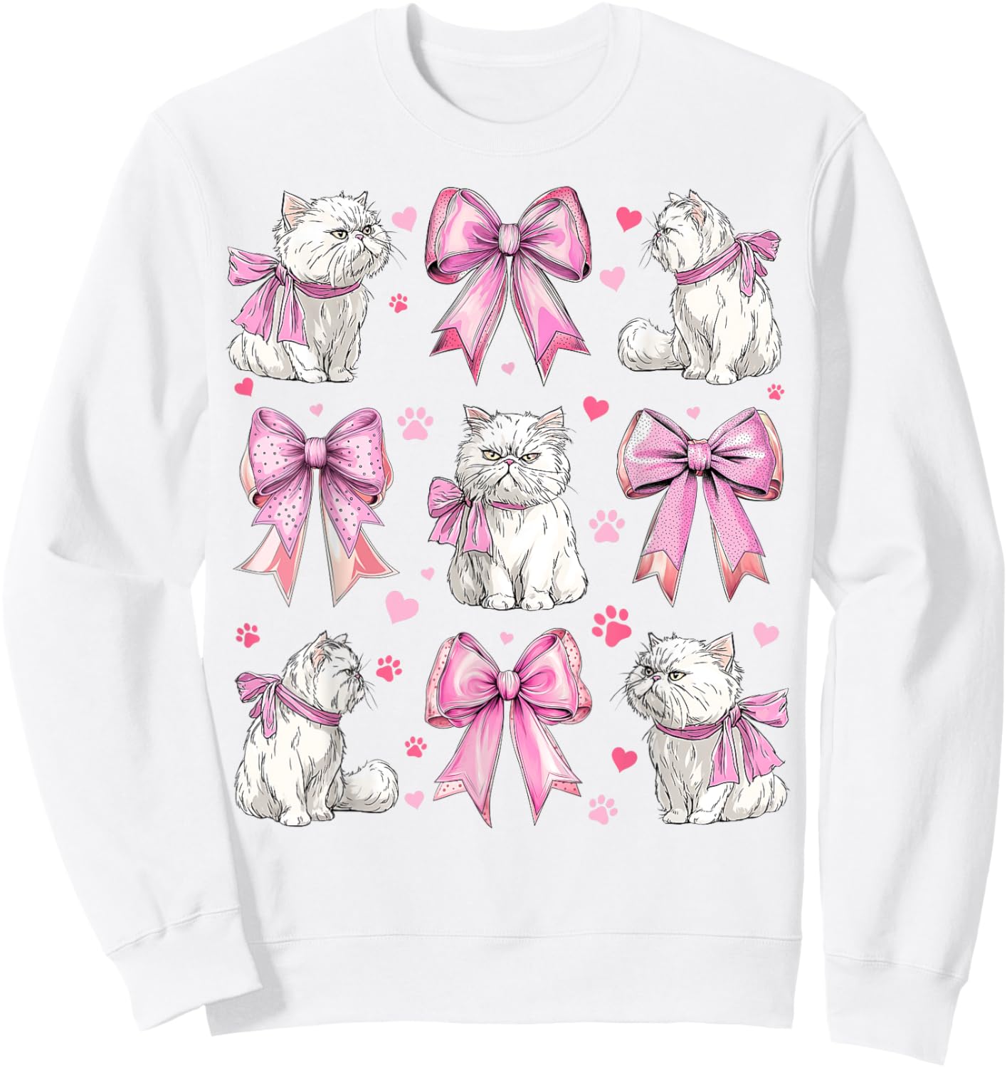 Persian Cat White Cat Pet Girl Coquette Bow Pink Mom Sweatshirt - Sweatshirt | White