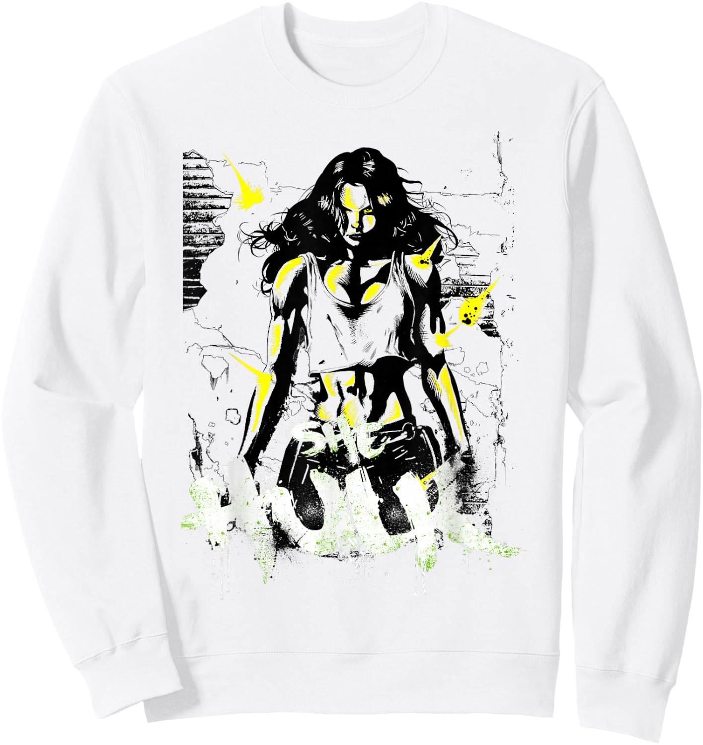 Marvel She-Hulk The Savage Green Neon Brick Splat Sweatshirt - Sweatshirt | White