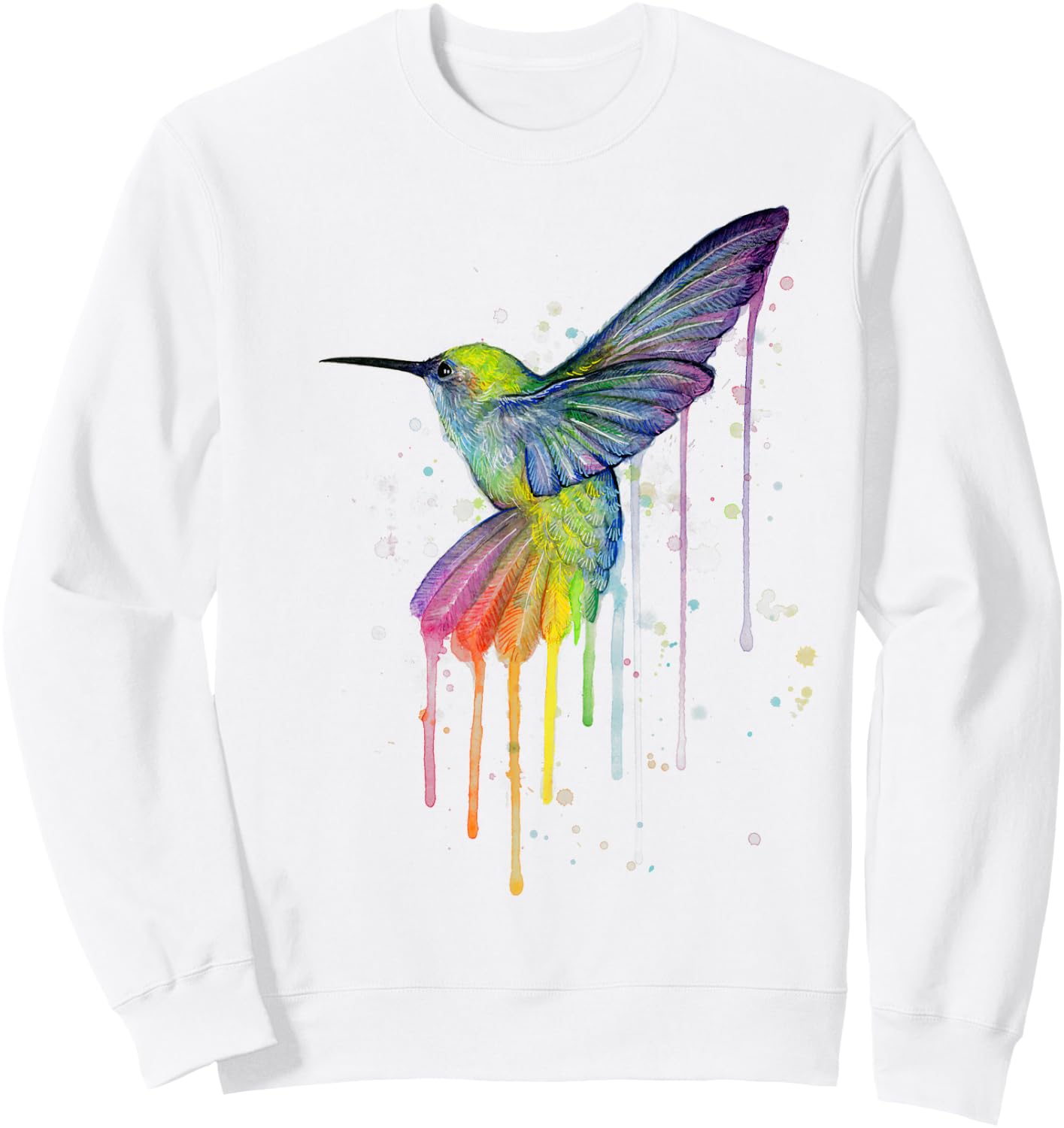 Rainbow Hummingbird Watercolor Sweatshirt - Sweatshirt | White