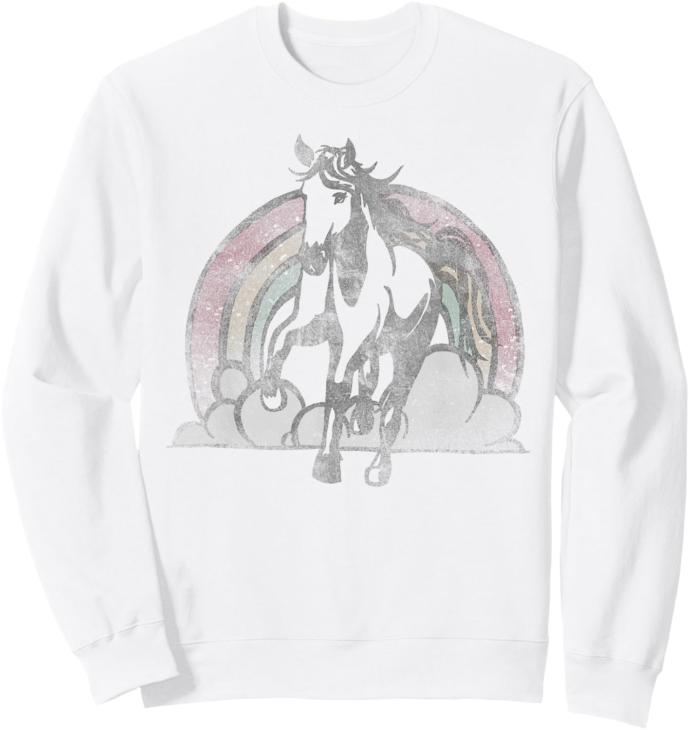 Retro Rainbow Horse Vintage Faded Sweatshirt - Sweatshirt | White