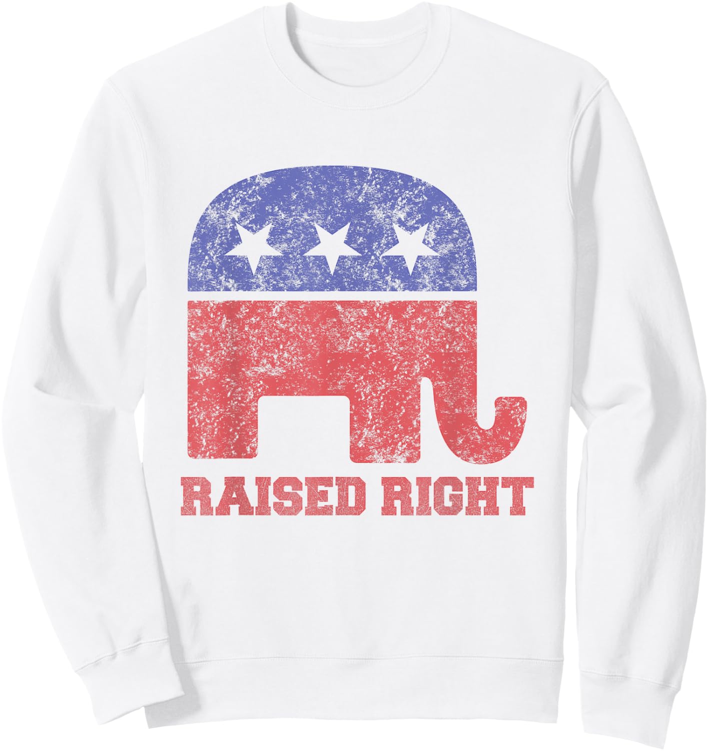 Raised Right! Republican Elephant Vintage Logo Sweatshirt - Sweatshirt | White