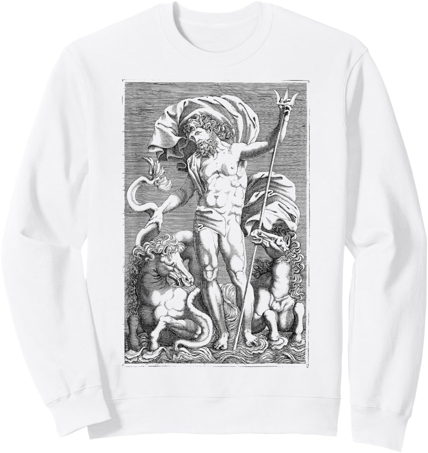 Poseidon Trident Greek God Mythology Sea Horses Sweatshirt - Sweatshirt | White