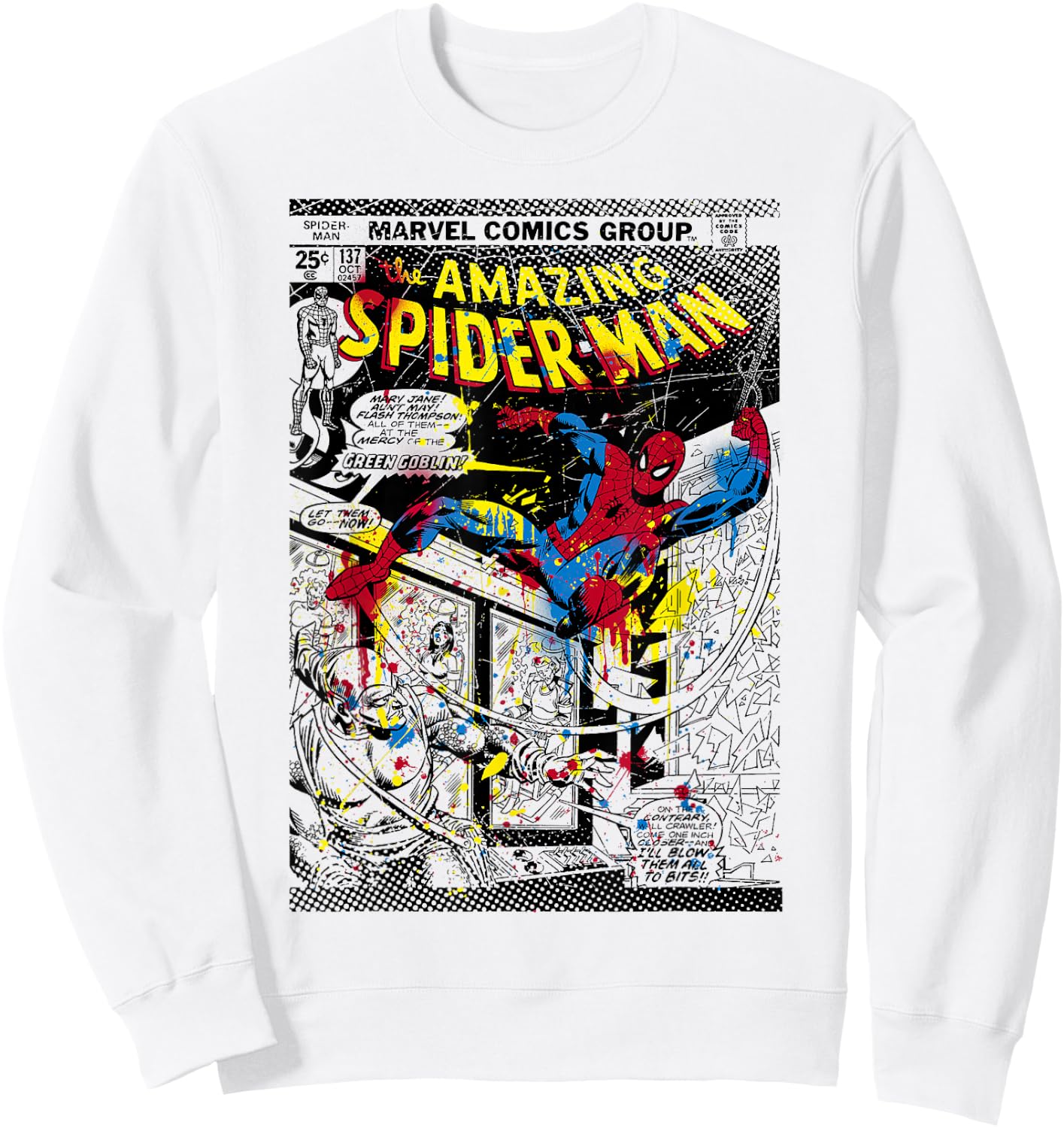 Marvel Spider-Man Classic Retro Paint Splat Comic Sweatshirt - Sweatshirt | White