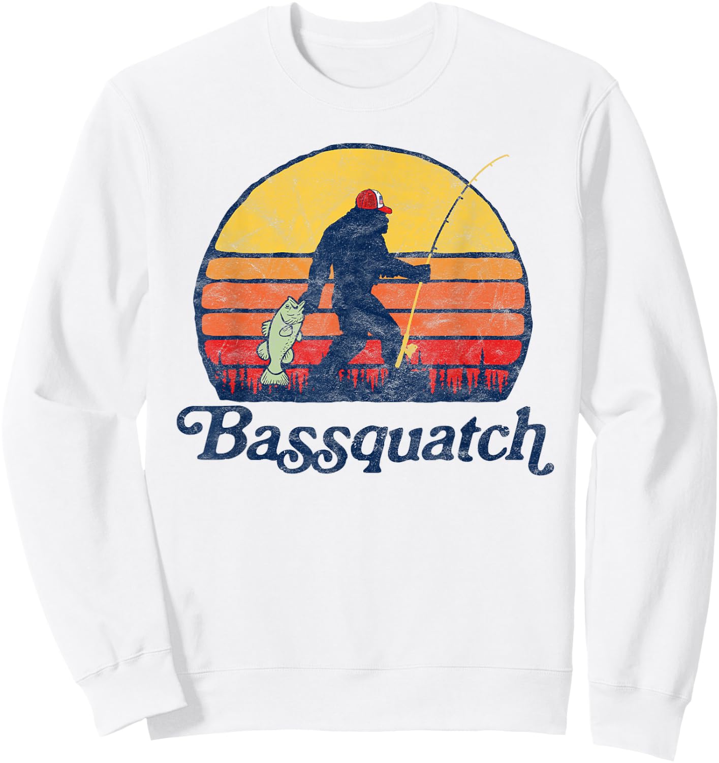 Bassquatch! Funny Bigfoot Fishing Outdoor Retro Sweatshirt - Sweatshirt | White
