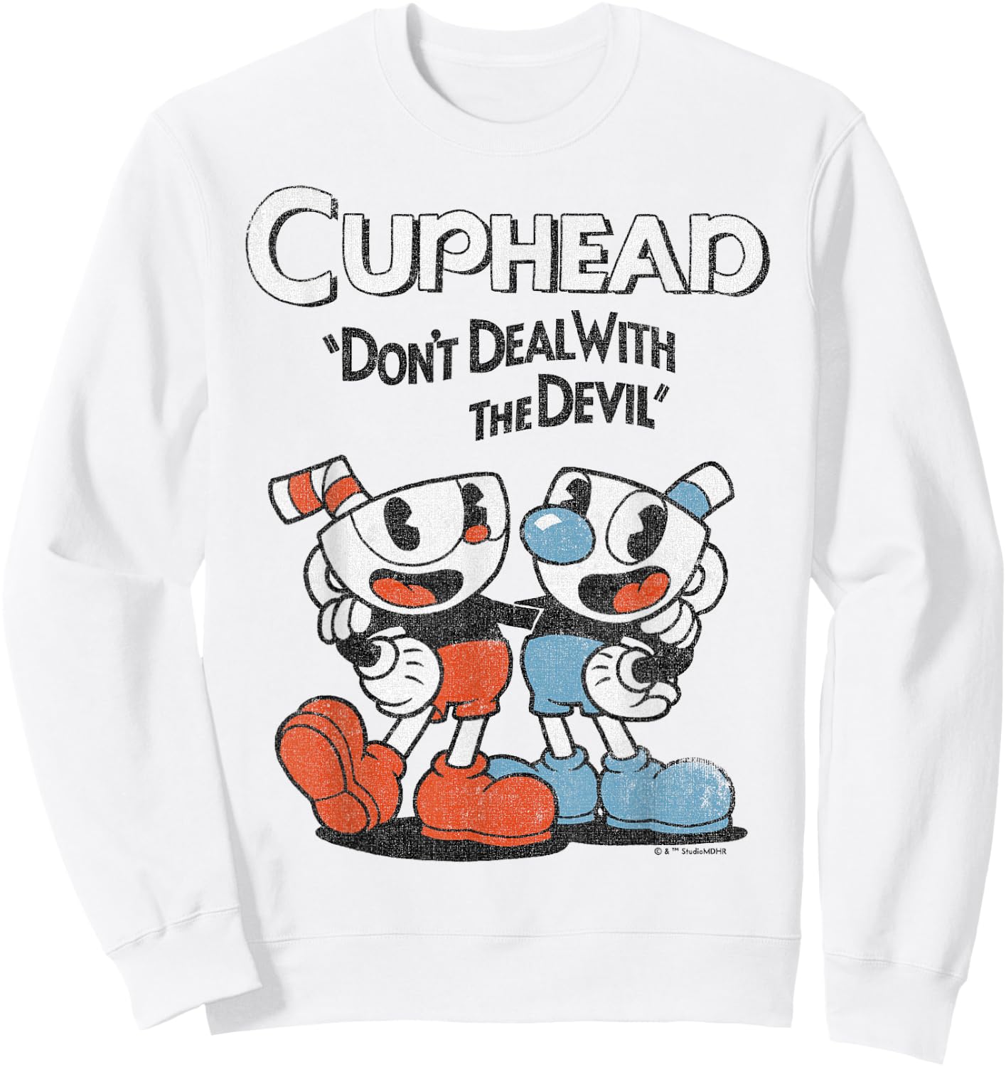 Cuphead & Mugman Don't Deal with The Devil Small Sweatshirt - Sweatshirt | White