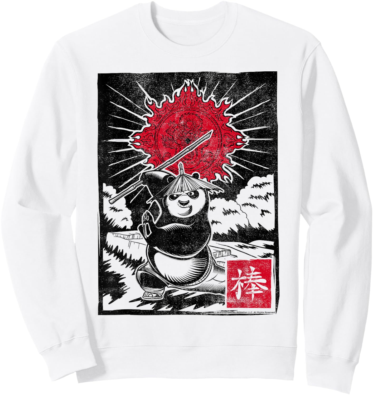 Kung Fu Panda Master Po Action Pose Woodcut Poster Sweatshirt - Sweatshirt | White