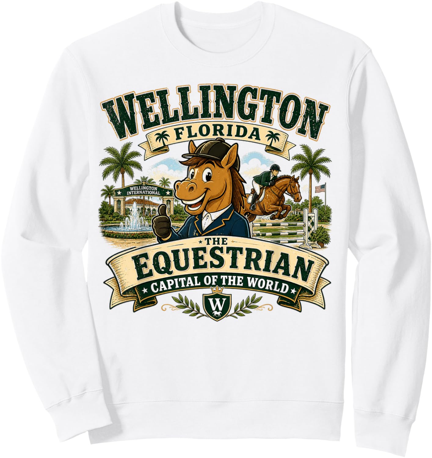 Wellington Florida Equestrian Capital - Vintage Horse Mascot Sweatshirt - Sweatshirt | White